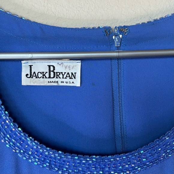 Mother Of The Bride Dress Size Medium Blue Iris Knee Length W Beading Jack Bryan - Picture 3 of 15